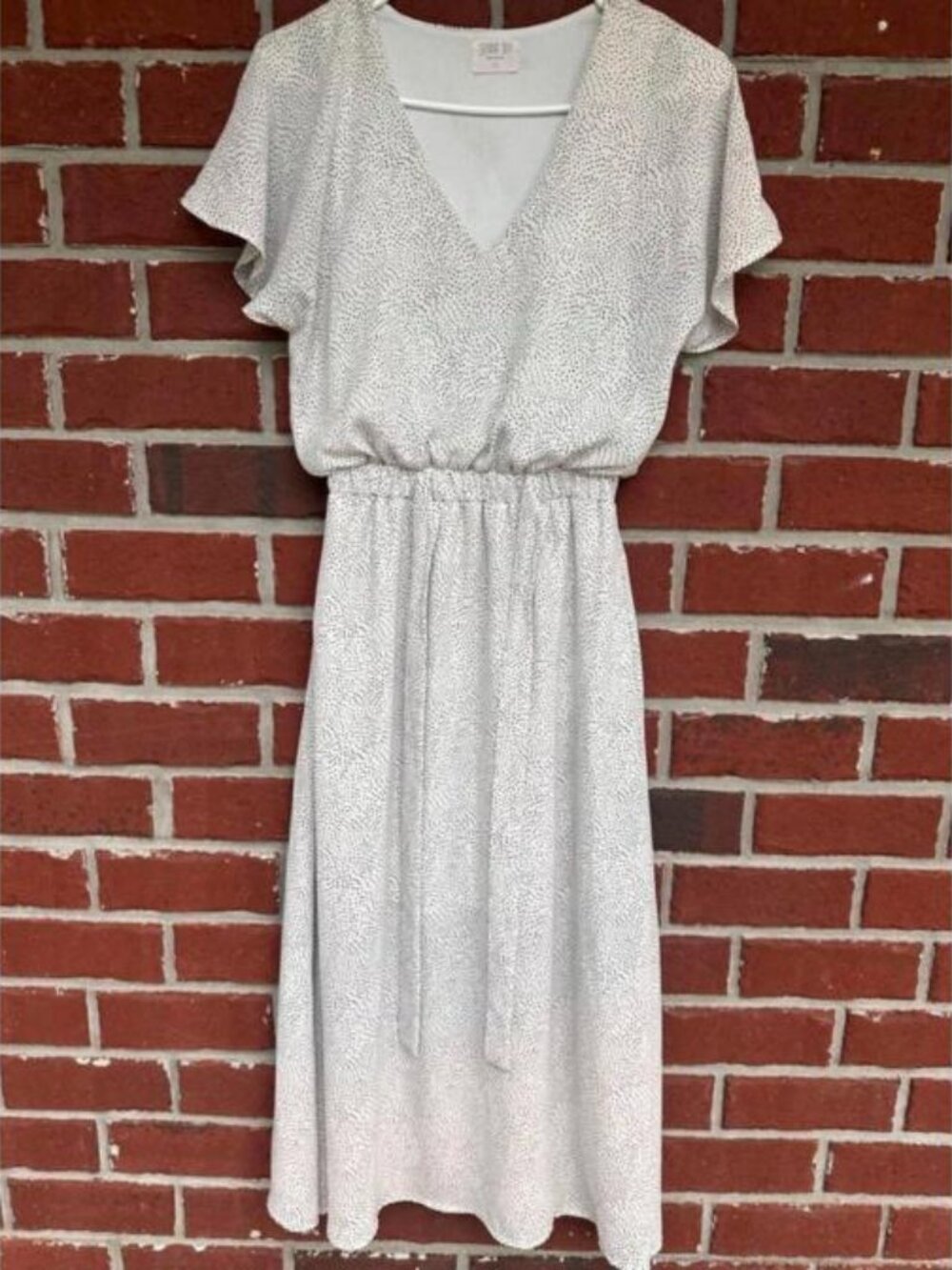 Sienna Sky Ivory Polka Dot Flutter Sleeve Midi Dress XS